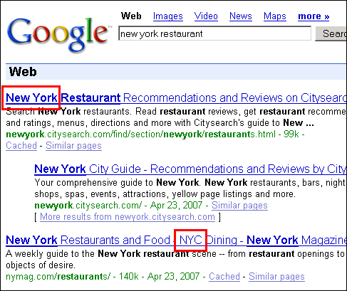 new york restaurant search results