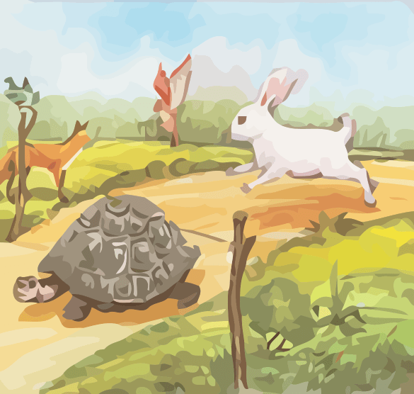 Turtle Winning Race with Hare