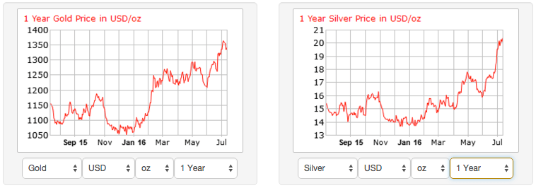 1 Year Gold and Silver Prices