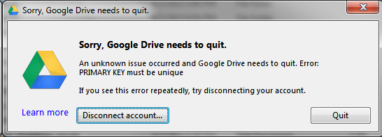 Google Drive: Primary Key Must Be Unique